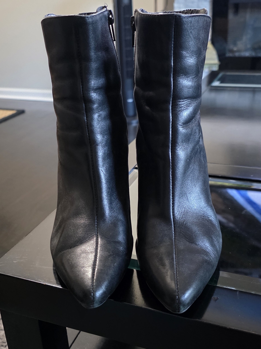 Nine West Black Pointed-Toe Leather Ankle Booties